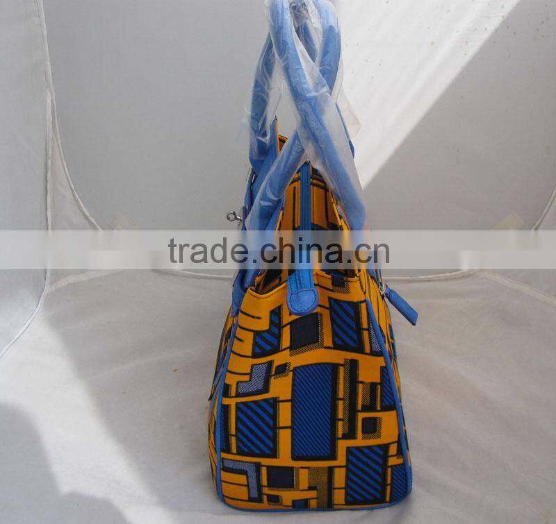 High quality PU mix africa wax fabric lady bags wholesale