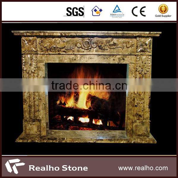flower natural stone yellow marble fireplace mantel