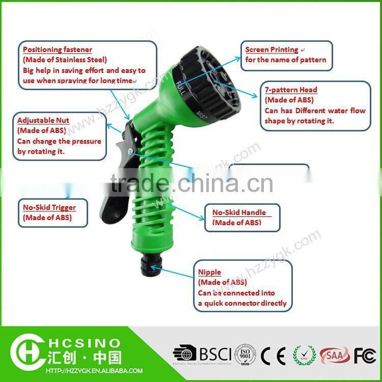 China High Pressure 7 Pattern Expandable Garden Hose Plastic Spray Gun/ Spray Nozzle / Water Jet