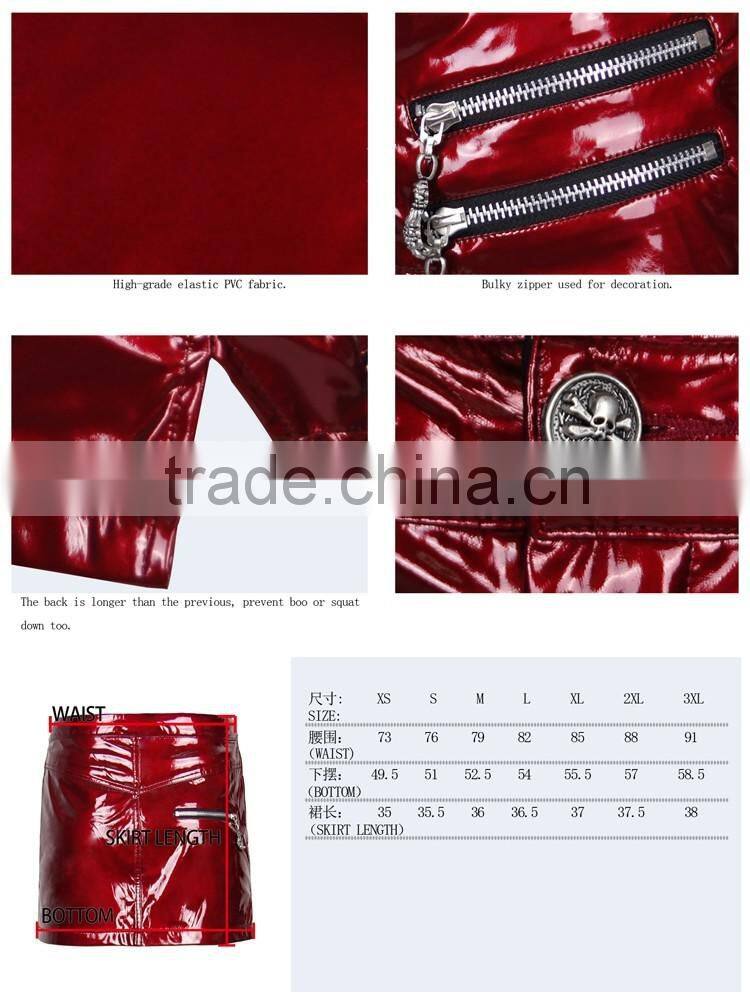 Devil fashion 2015 PUNK gothic leather mini skirts in red SKT01102