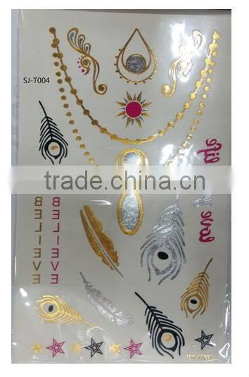 Gold metallic finished flash tattoo gold foil temporary tattoo sticker