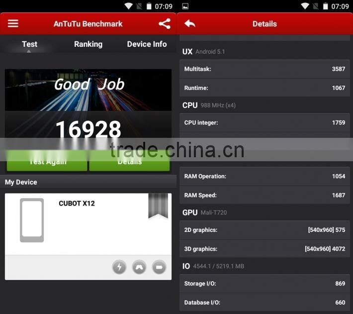 Original Cubot X12 5" Quad Core MTK6735 1.0Ghz Android 5.1 3G Celular Mobile Phone Dual SIM Dual Standby 1G RAM 8G ROM Phone