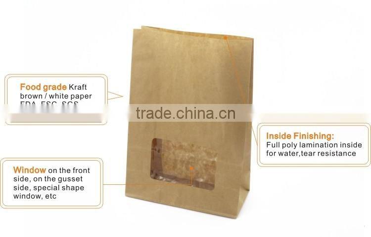 custom logo printed brown paper bag with window paper bag for food