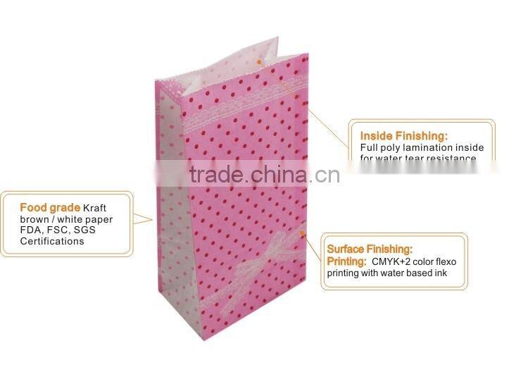 Flat bottom kraft paper bag with colorful design,biodegradable christmas paper bag