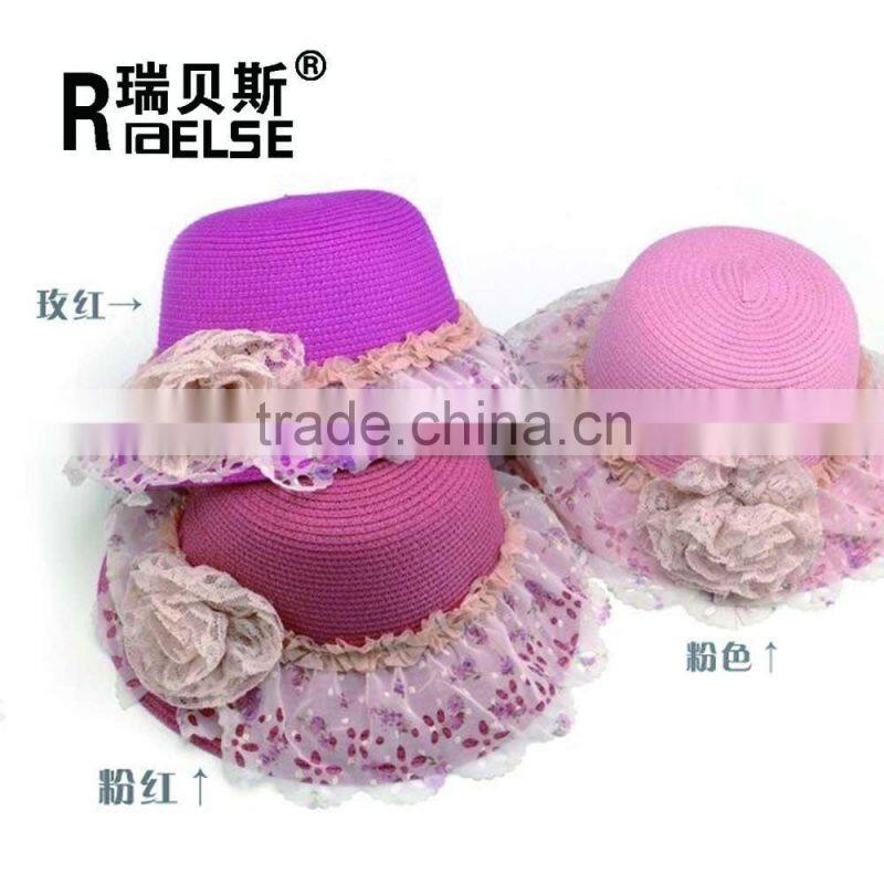 Wholesale kids straw hats girls beautiful flower sun hats