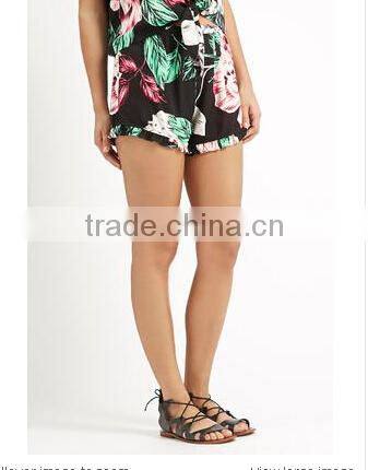 OEM and ODM Service 100% Viscose Frill Trim Hem Print Summer Casual Shorts Women Casual Shorts