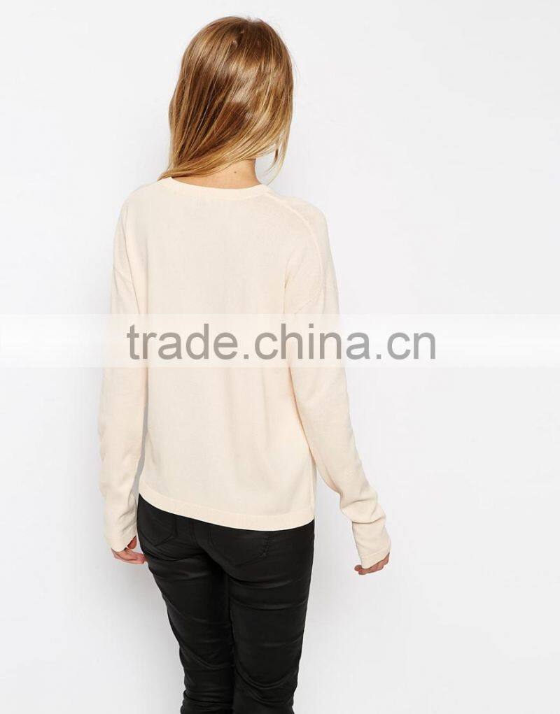 High fashion hem split design bulk blank ladies sweaters 2016 custom