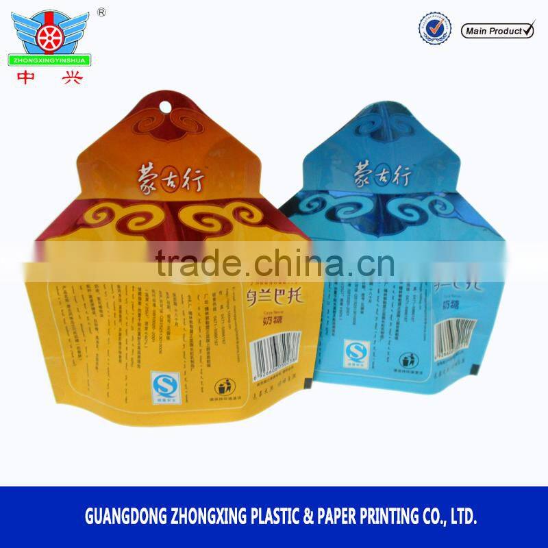 Food laminated plastic packing bags,shaped pouch with tear notch,moisture barrier