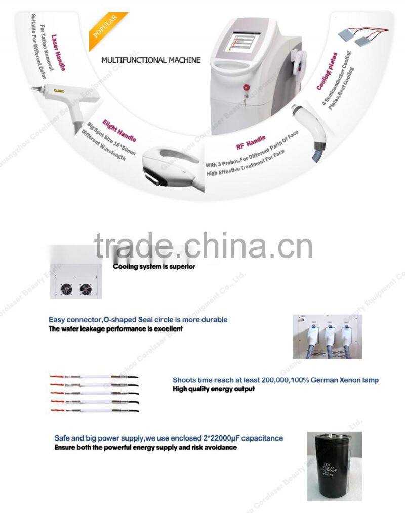 3 Handles Elight IPL RF Nd Yag Laser multiple beauty instrument