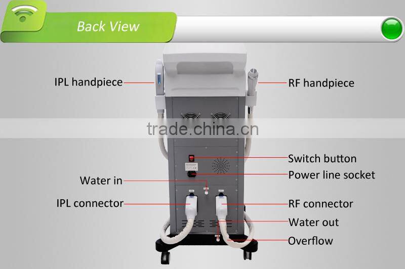IPL machine,continuous contact cooling lightguide,work with RF handpiece with 3 tips