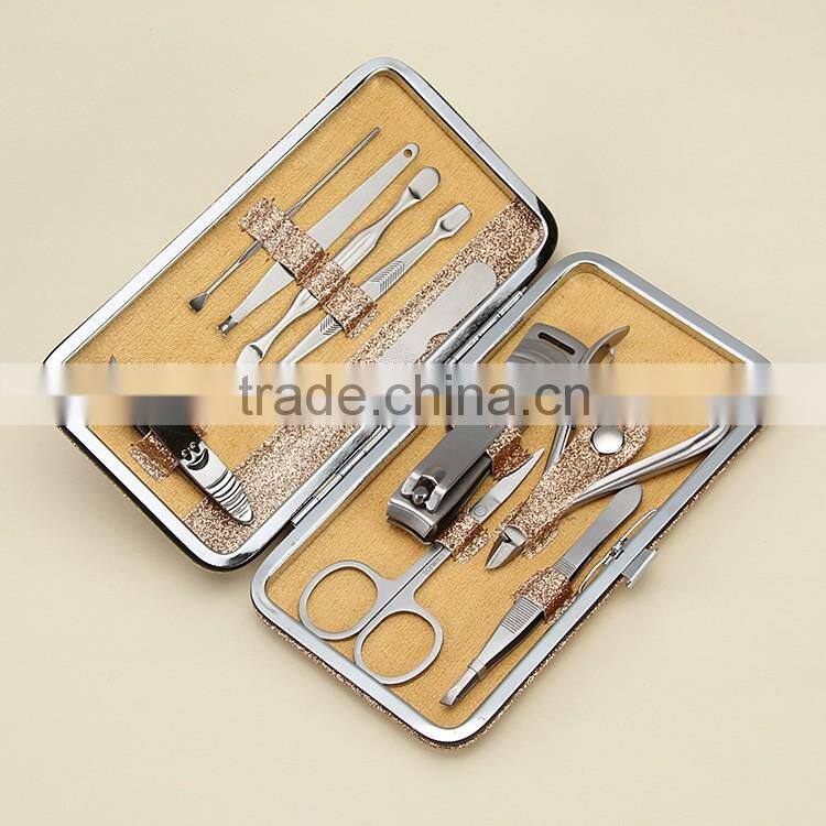 Bonvatt beauty stainless steel manicure set shining colorful pouch luxury manicure set