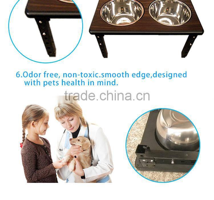 Factory wholesale stainless steel dog bowl dog feeder wood dog bowl stand
