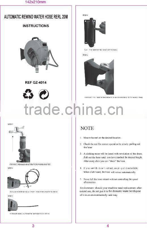 automatic garden hose reel with 15M 3-layer PVC reinforced hose