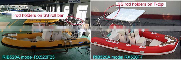 China manufacturer made fishing boat, new 17ft RIB rigid hypalon inflatable sport fishing boats for sale with motor