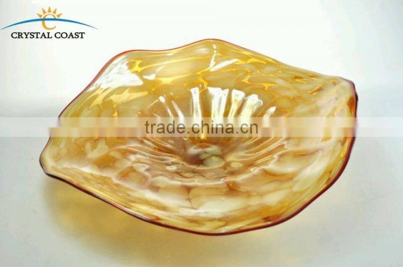 blue lotus leaf purple crystal fruit glass plate for table top decoration; unique plate for hanging wall decoration art