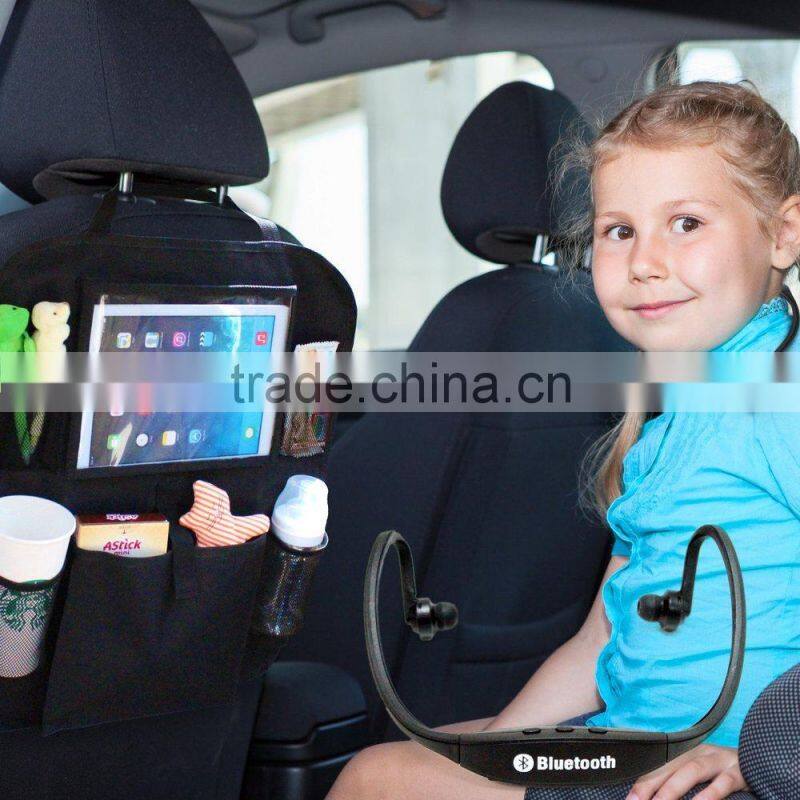 Automotive Kids Seat Back Organizer With Wireless Bluetooth Headset