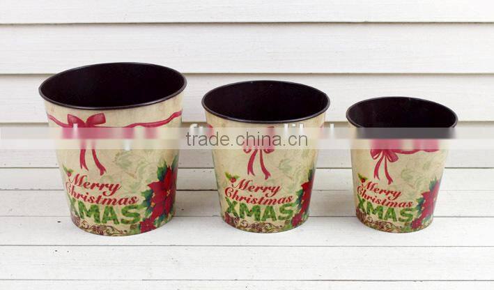 Hot Sale s/3 Xmas metal pot, garden flower pot, flower container