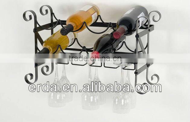 Black Metal Wine and Glass Wall Rack