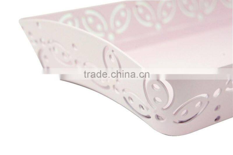 Metal Carved Hollow Flower Pattern Desk Organizer Pen Holder Tray