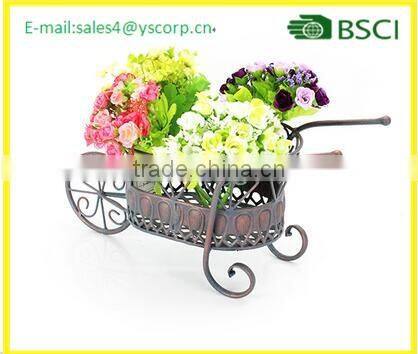 2017 Decorative Wrough iron cart shape flower pot stands indoor outdoor decoration