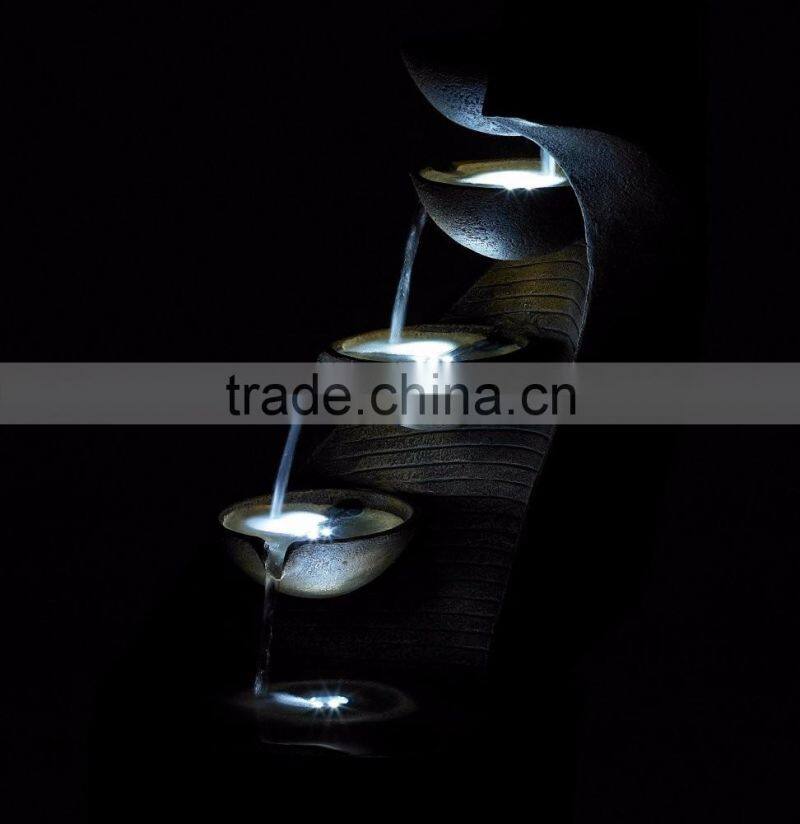 Modern Curved Cascading Zen Fountain with LED Light