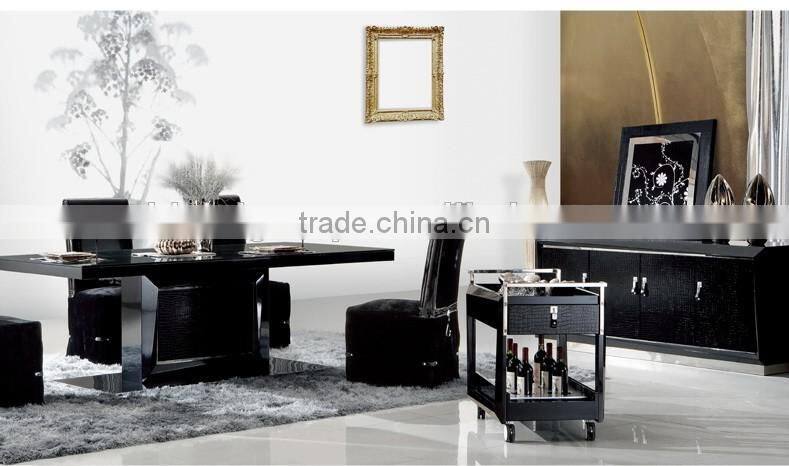 Black Wooden leather Dining Trolley for home hotel