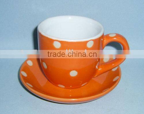 White dots hand printing mini ceramic cup and saucer