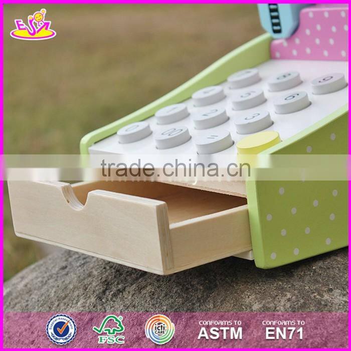 2017 new design pretend play toy wooden kids cash register for sale W10A065