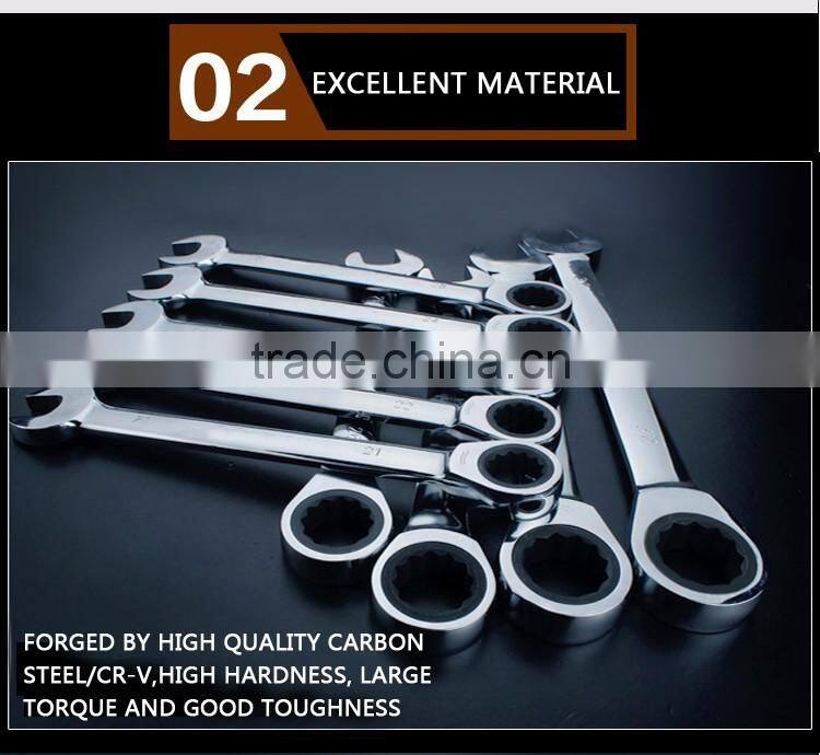QJT- S12 Useful CR-V Combination Ratchet Wrenches Set Adjustable Ratchet Ring Spanner Set