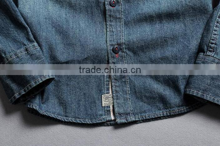 Men denim shirts, long sleeve shirt with embroidery, Men vintage denim shirt,washed denim shirts