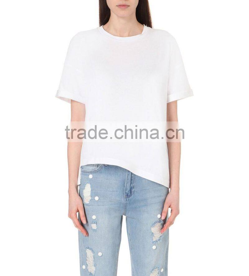Wholesale Women Round Neck Cotton and Linen-blend T-shirt(DQE0090T)