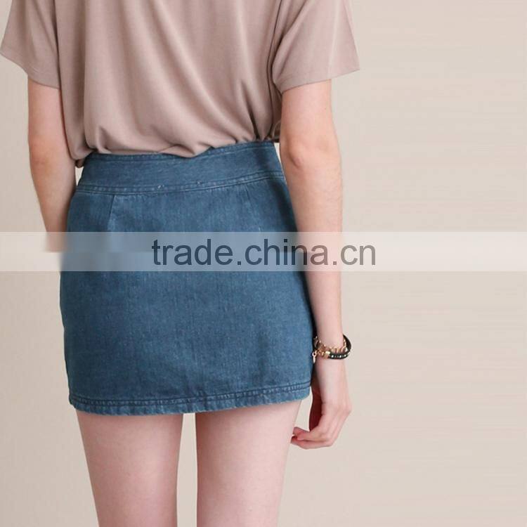 HAODUOYI Summer Women Skirts Casual Solid Blue Denim Female Mini Skirt Streetwear Ladies Zippers Brief Skirt for Wholesale