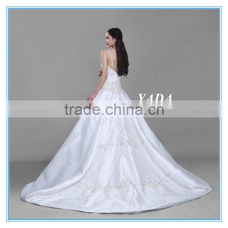 Custom Made Spaghetti Strap Douppioni Hand Embroidery and Beaded A Line Wedding Dress