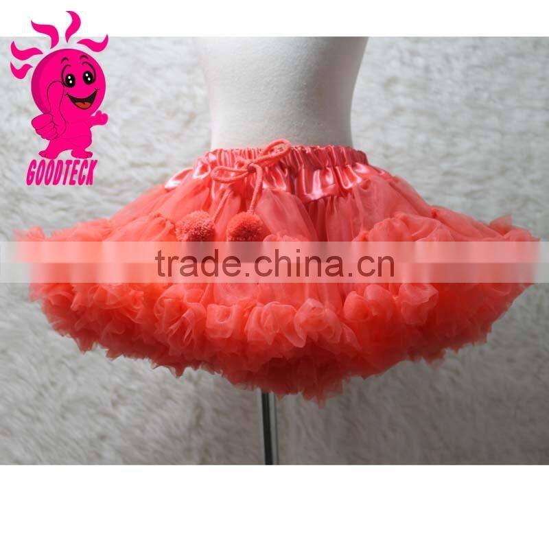 High quality! wholesale kids skirt solid color kids skirt chiffon pettiskirt tutu with pom