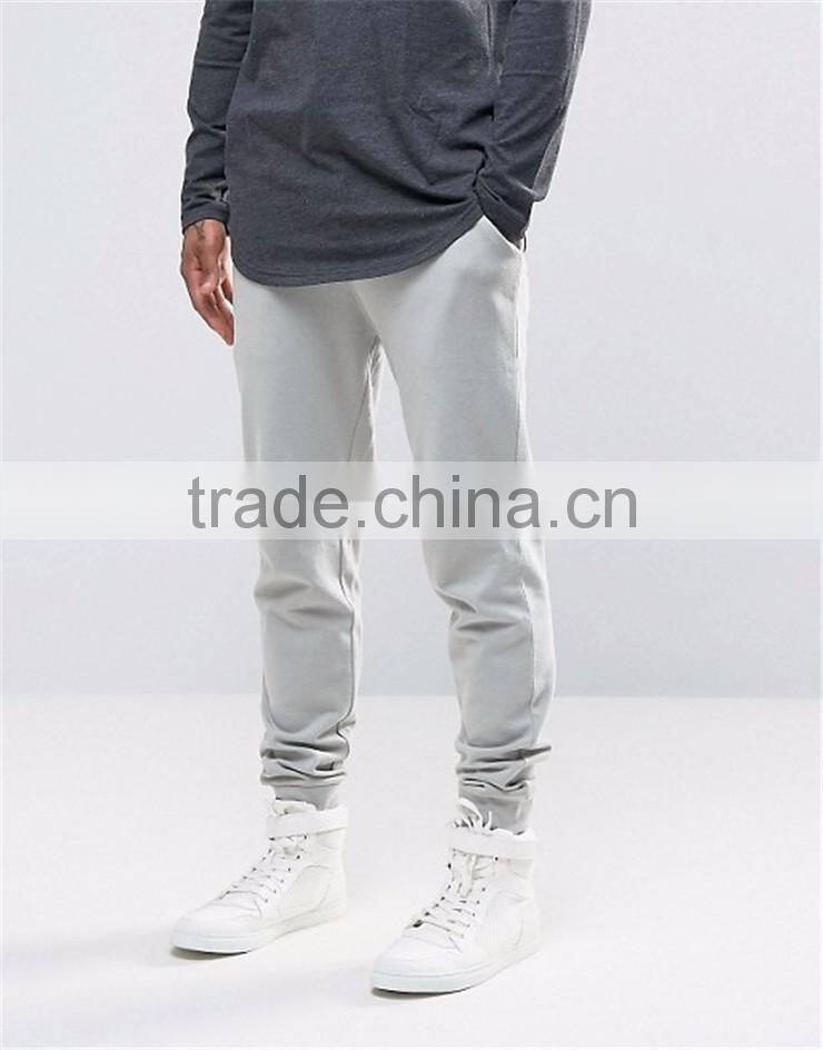 Mens Cotton/Polyester Sweatpants With Side Pockets Plain Skinny Drawstring Joggers In Gray