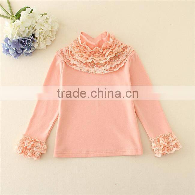 pink candy color korean kids long sleeve undershirt wholesale/ cotton undershirts for kids