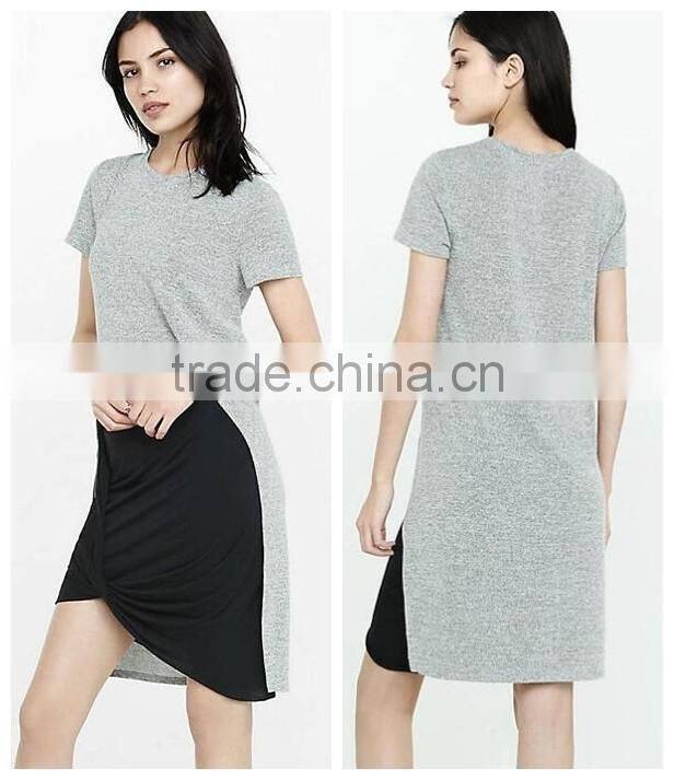 Fashion Design Womens Short Sleeve Side Split T Shirt Soft 100% Cotton Plain Solid Grey T Shirt Loose Longline T Shirt Dress