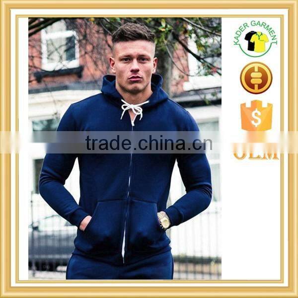 100% cotton navy tracksuit top plain fitness hoodie zipper gym hoodie