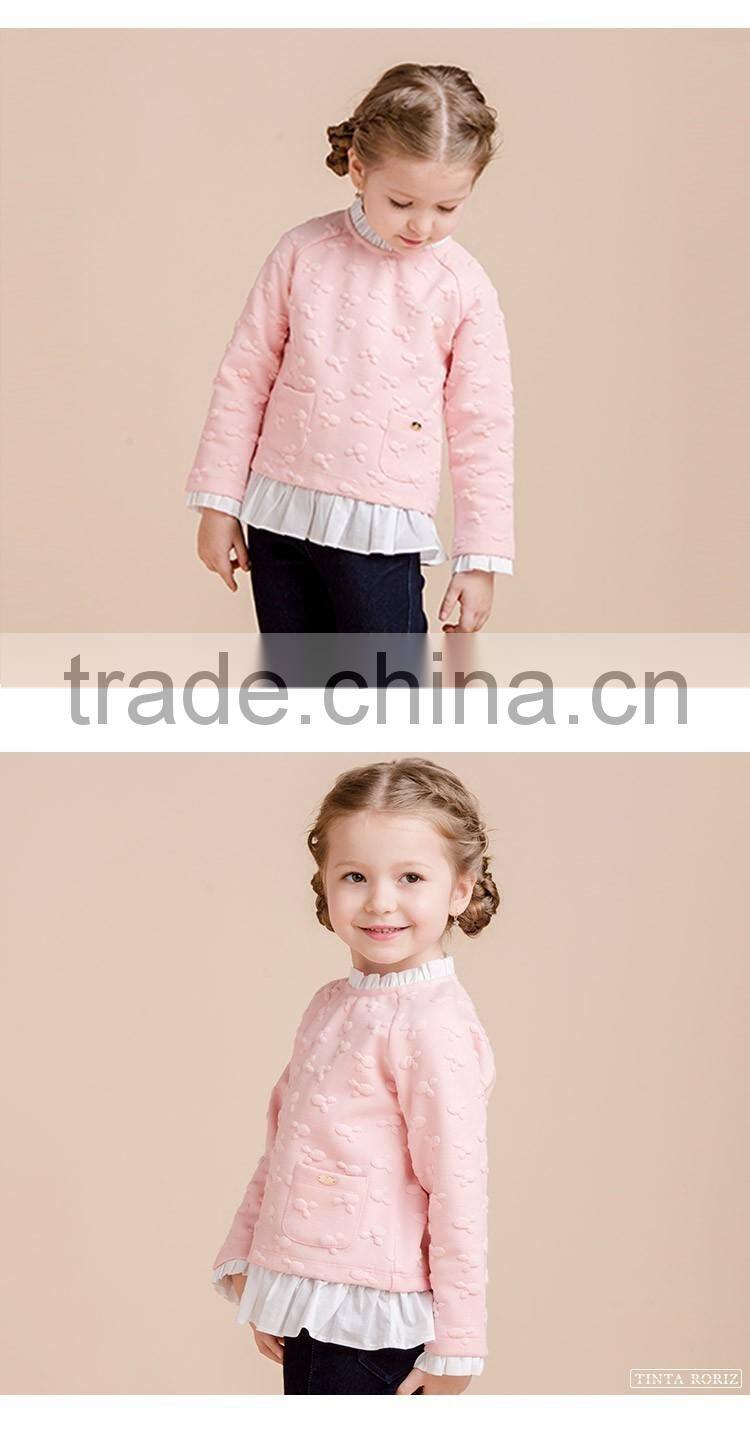 Girls Knitted t Jacquard t Shirt Whith Pleated Hem Kids Long Sleeve Pullover Clothing Wholesale