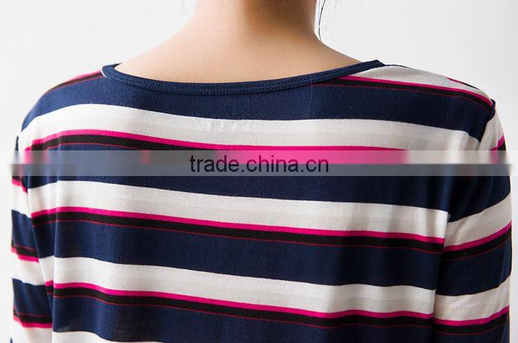 2016 new fashion all match loose half sleeve striped t-shirts for ladies