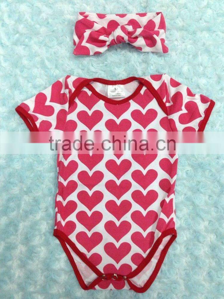 2014 baby cotton rompers heart romper valentines romper with matched headband set
