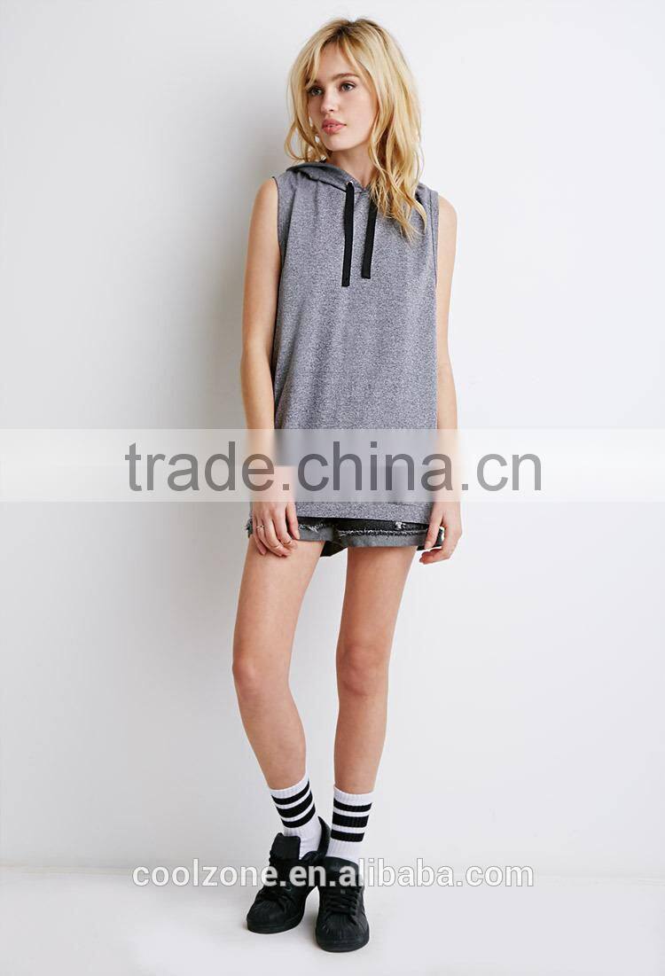 Wholesale fully lined sleeveless women hoodie knit custom hoodies 2015