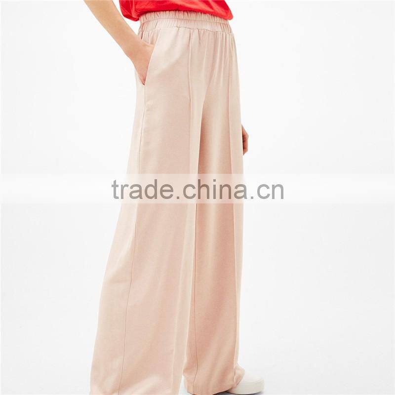 Casual loose wide leg tall sateen pink slacks pink dress pants womens