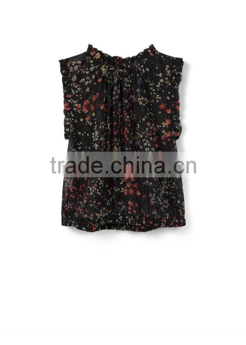 Ladies sleeveless thin dotted chiffon shirt tops design