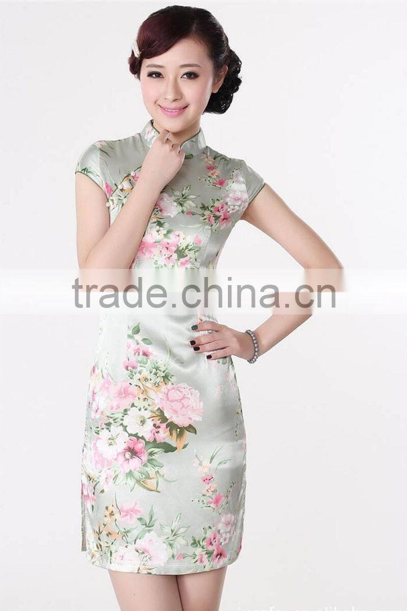 Womens satin printed classic dresses