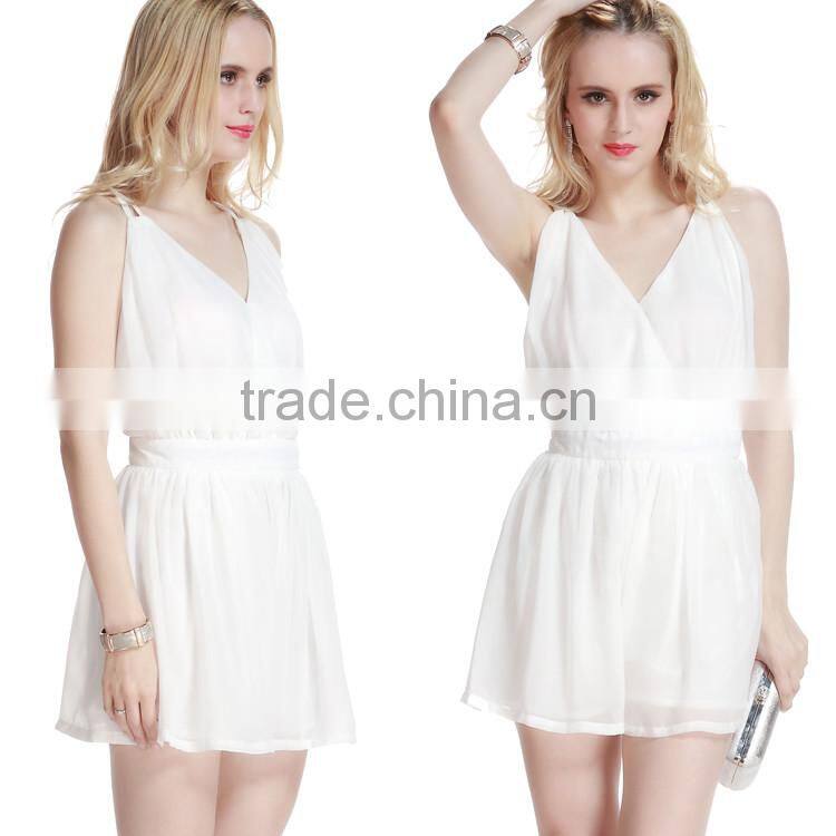 2016 Fashion lady dresses v neck summer beach casual backless jumpsuit women dresses elegant