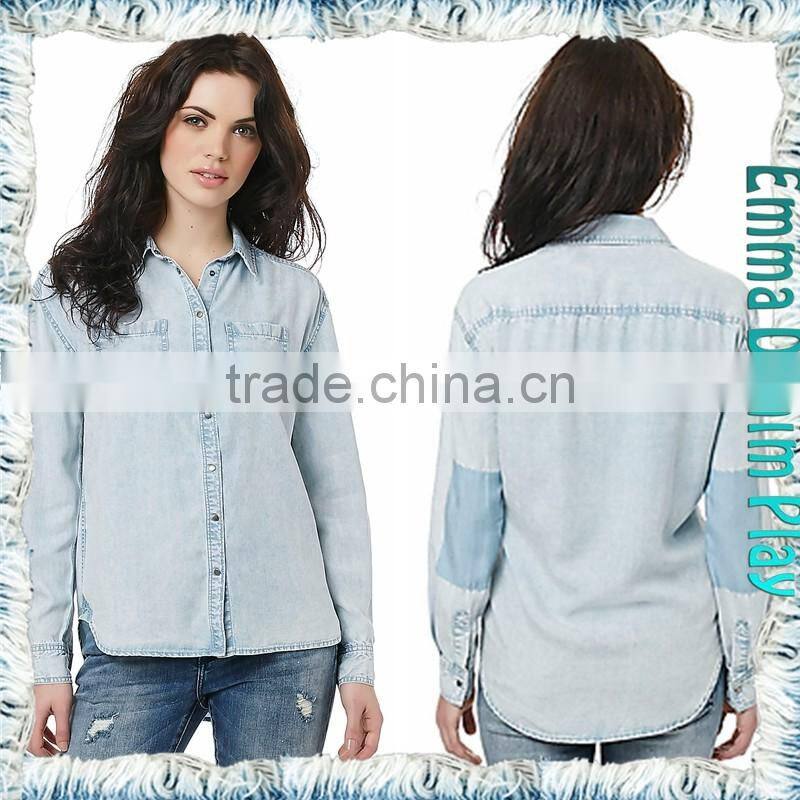 Chinese Manufacturer Girls Sexy Bleaching Wash Jean Shirt