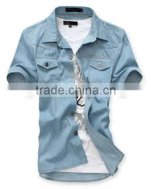 new mens 100%cotton slim washed black denim casual shirts with two chest pockets