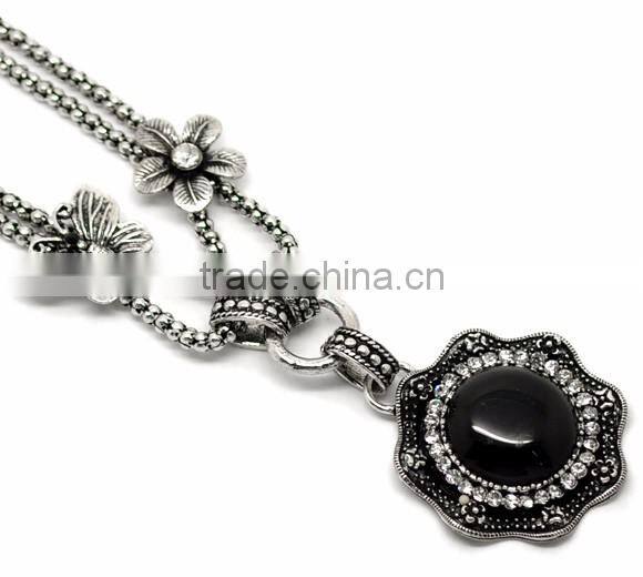 Mysterious Fashion Black Cabochon Stone Necklace Earrings Jewelry Set