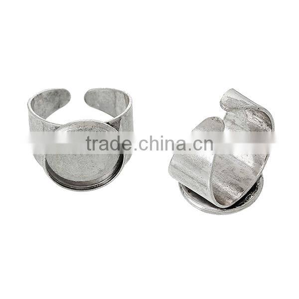 Copper Rings Blanks Round Disc Antique Silver Cabochon Settings 17.9mm Ring Setting